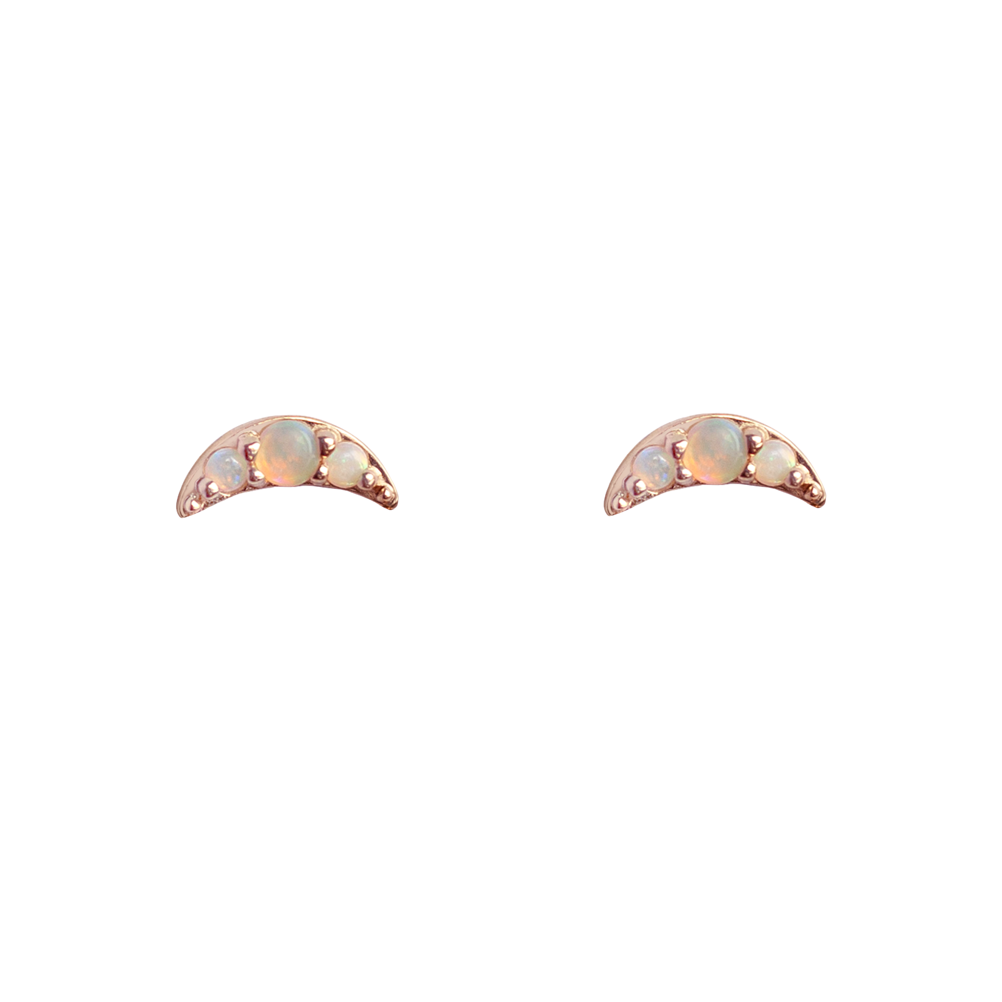 Half moon opal earrings, made in 14k rose gold.