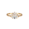 Contemporary take on a traditional marquise diamond ring features an East-West marquise diamond. The centre stone is surrounded with a diamond crown of marquise and round brilliant diamonds. Made in solid 14k or 18K yellow gold.