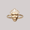 Gold face ring with diamond crown of tapered baguette diamonds, made in solid 14k solid yellow gold.