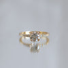 Delicate solitaire diamond engagement ring, set with four double prongs, made in 14k or 18k yellow gold