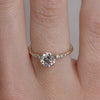 Delicate solitaire diamond engagement ring, set with four double prongs, made in 14k or 18k yellow gold