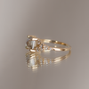  Emerald cut salt and pepper diamond engagement ring with split band, made with rose cut diamonds in 14k yellow gold.