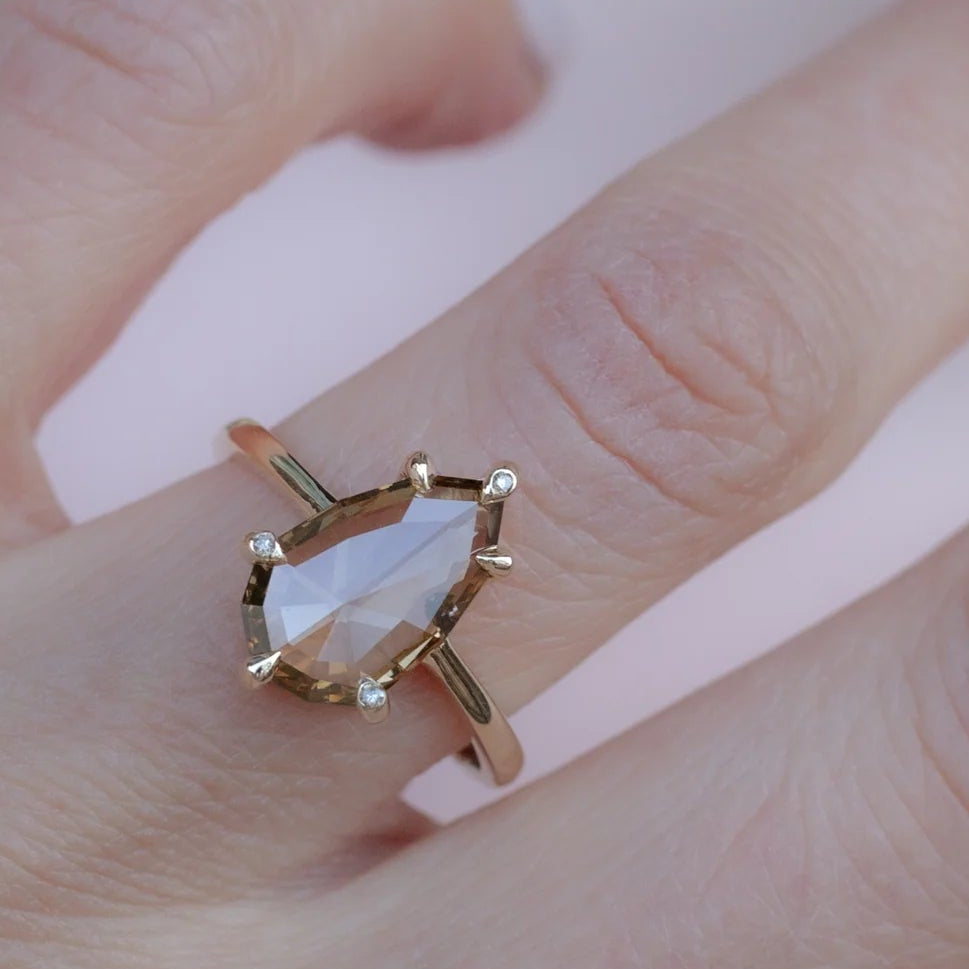 Geometric Champagne diamond engagement ring 14K