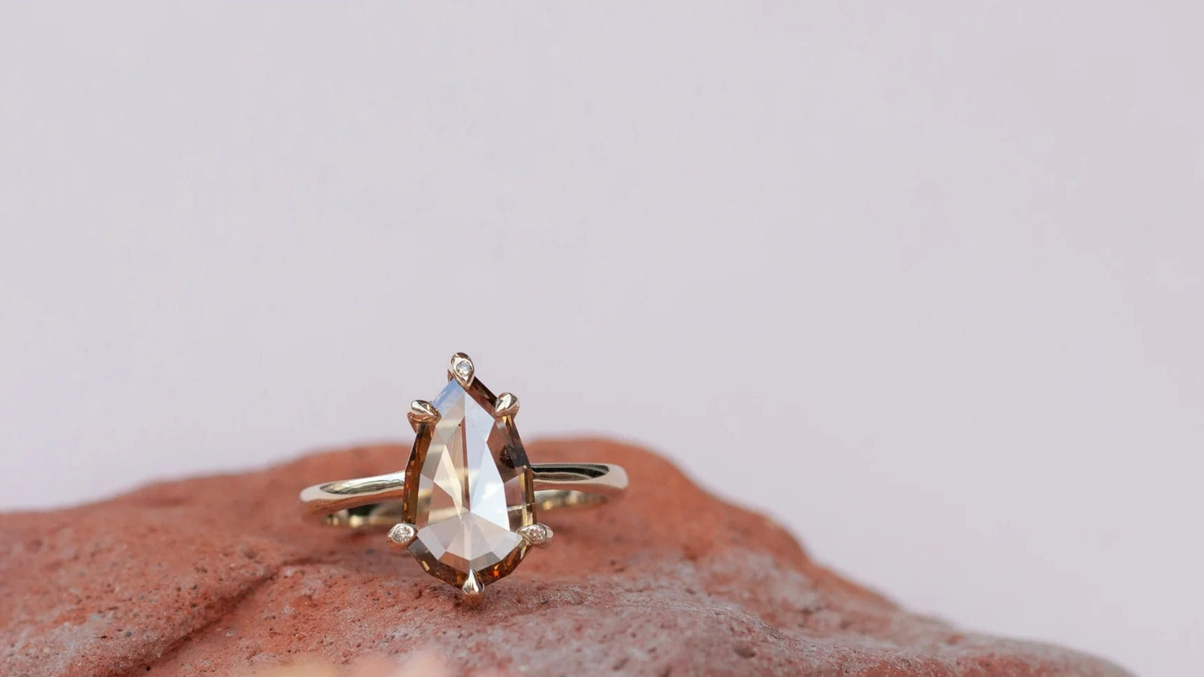 Geometric Champagne diamond engagement ring 14K