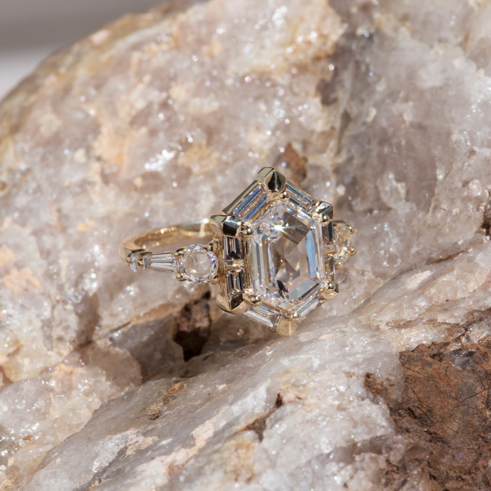 Geometric engagement ring 14k gold