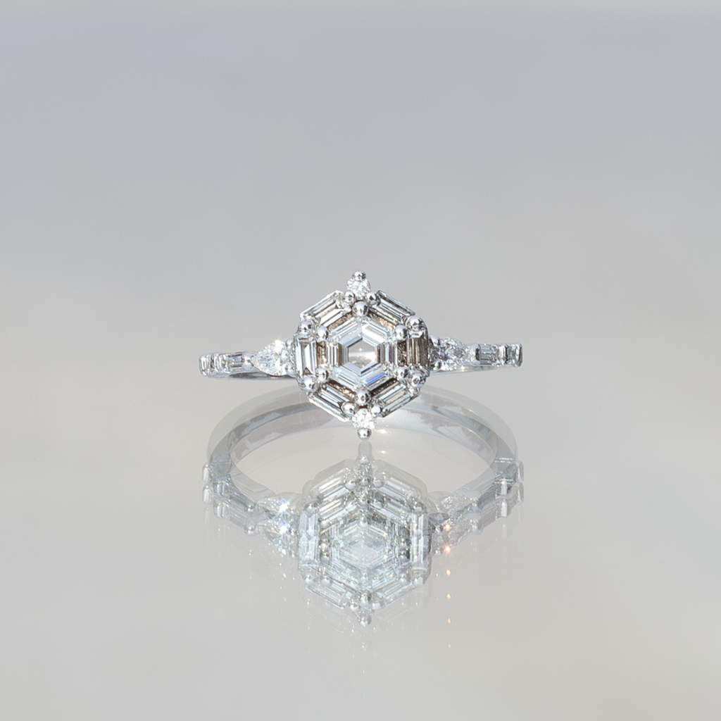 Hexagon diamond engagement ring