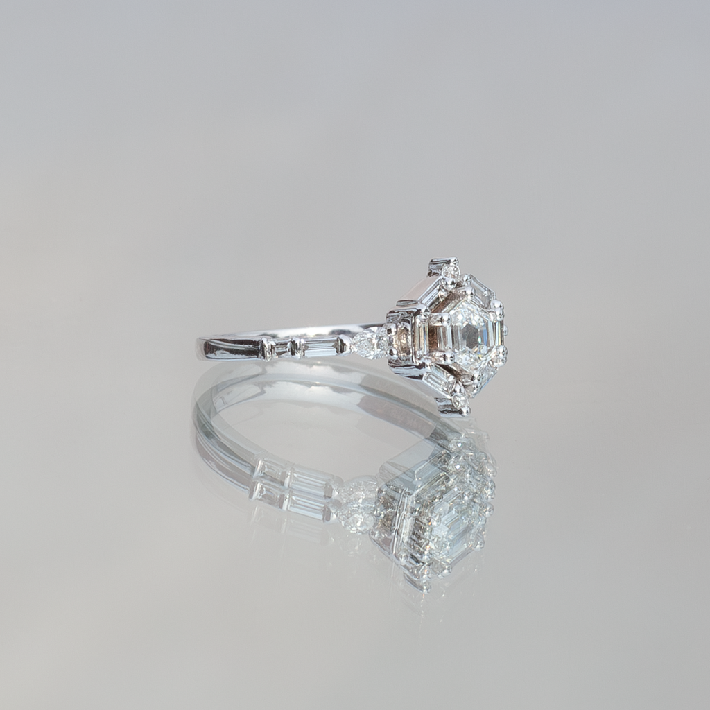 Hexagon diamond engagement ring