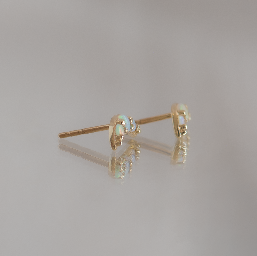 Half moon opal everyday earrings, made in 10k yellow gold.