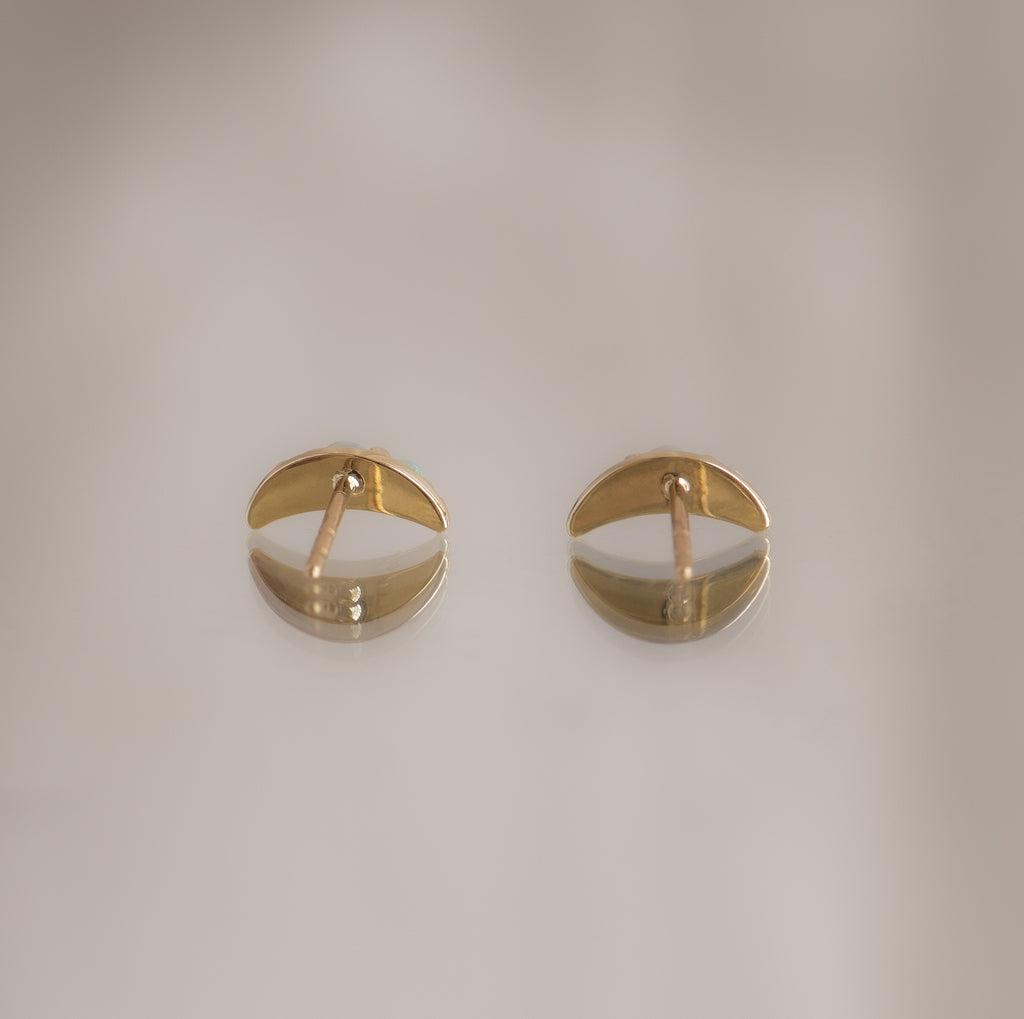 Half moon opal everyday earrings, made in 10k yellow gold.