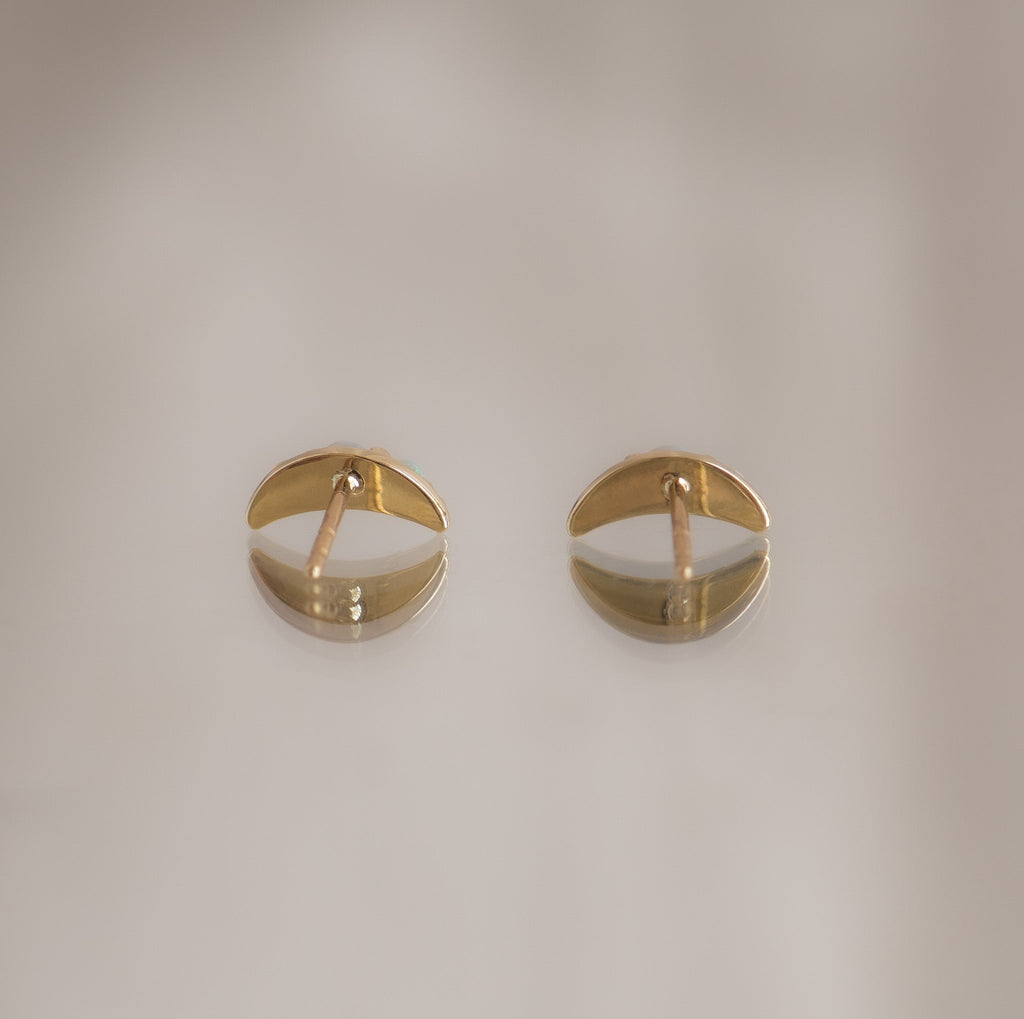 Half moon opal everyday earrings, made in 14k yellow gold.