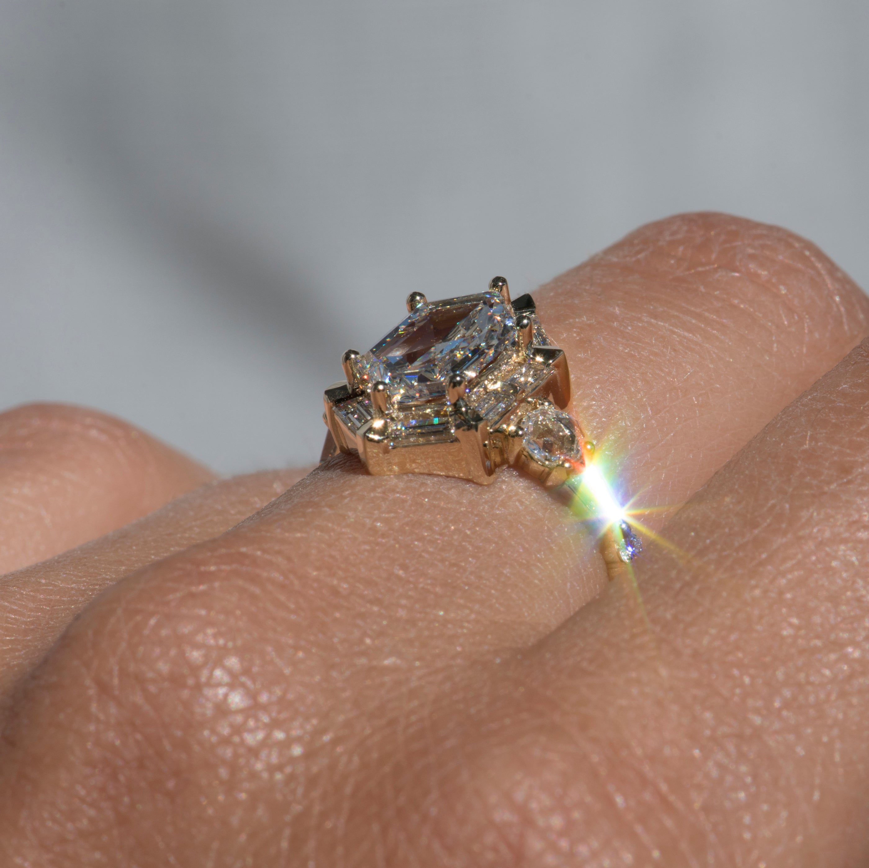 Hexagon diamond engagement ring 14k