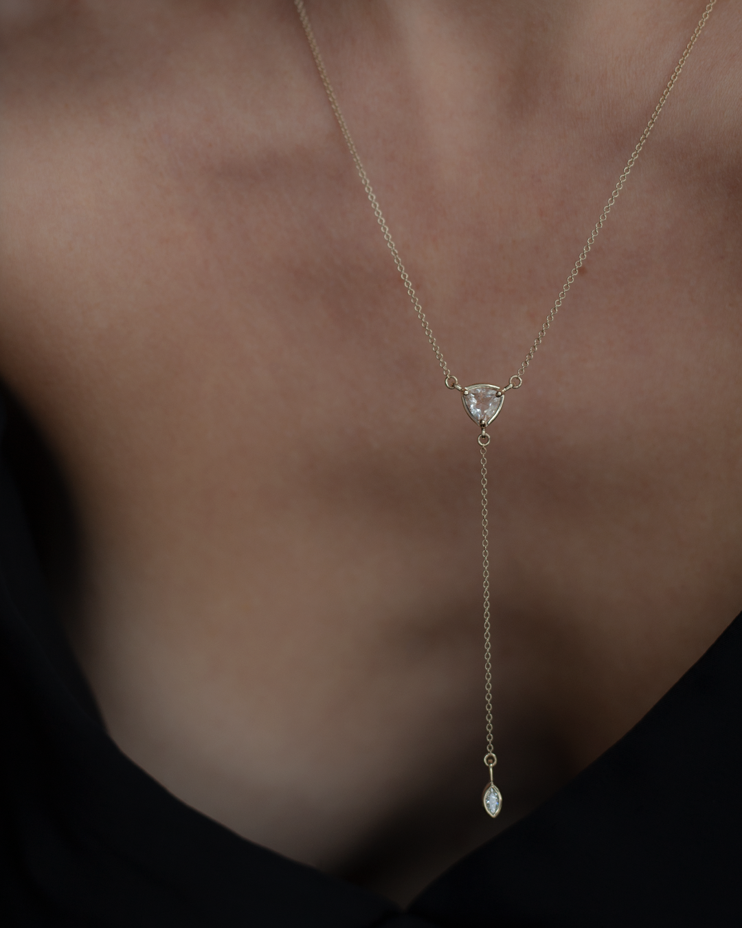 Lariat necklace 14k yellow gold