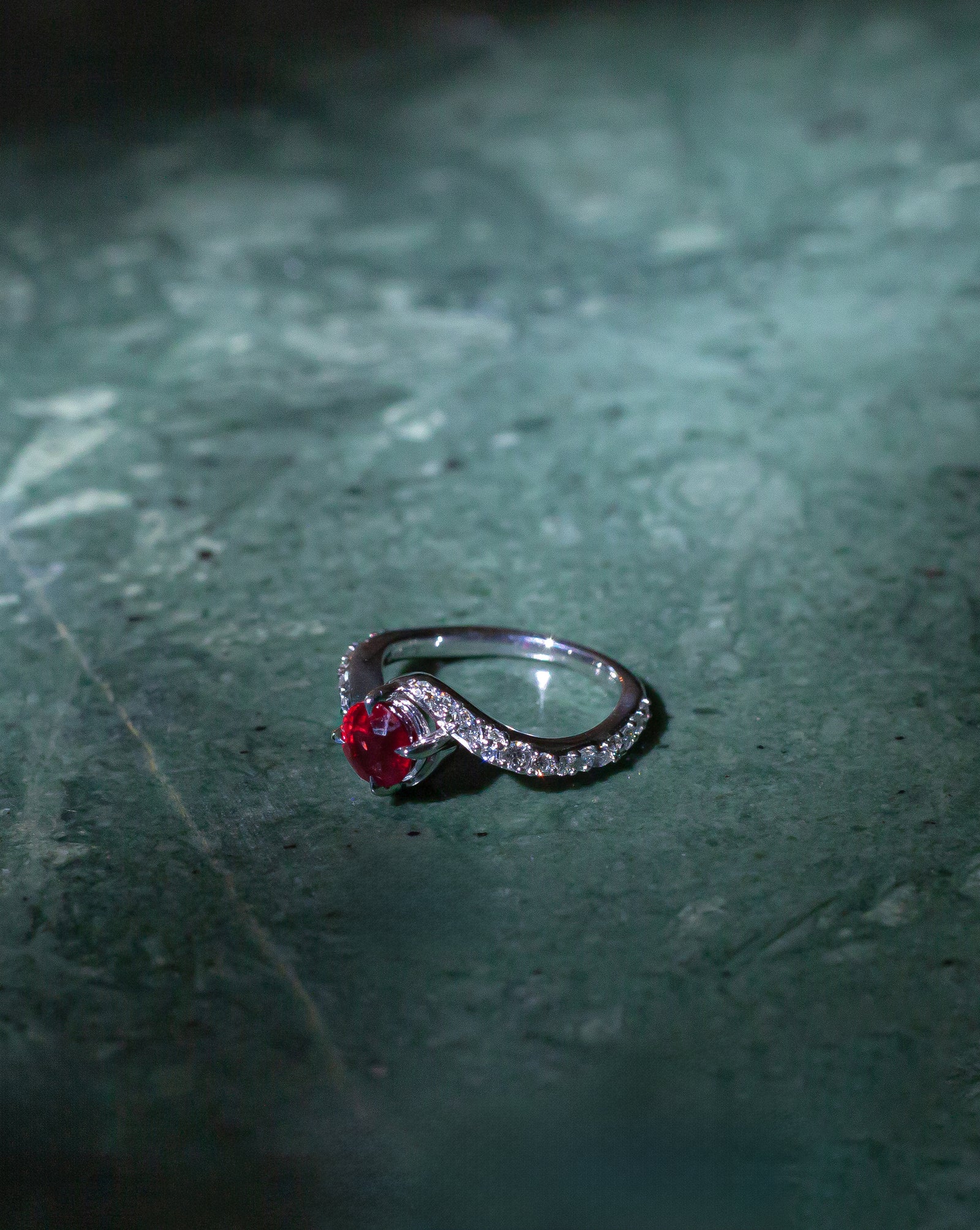 Round ruby engagement ring 14k white gold