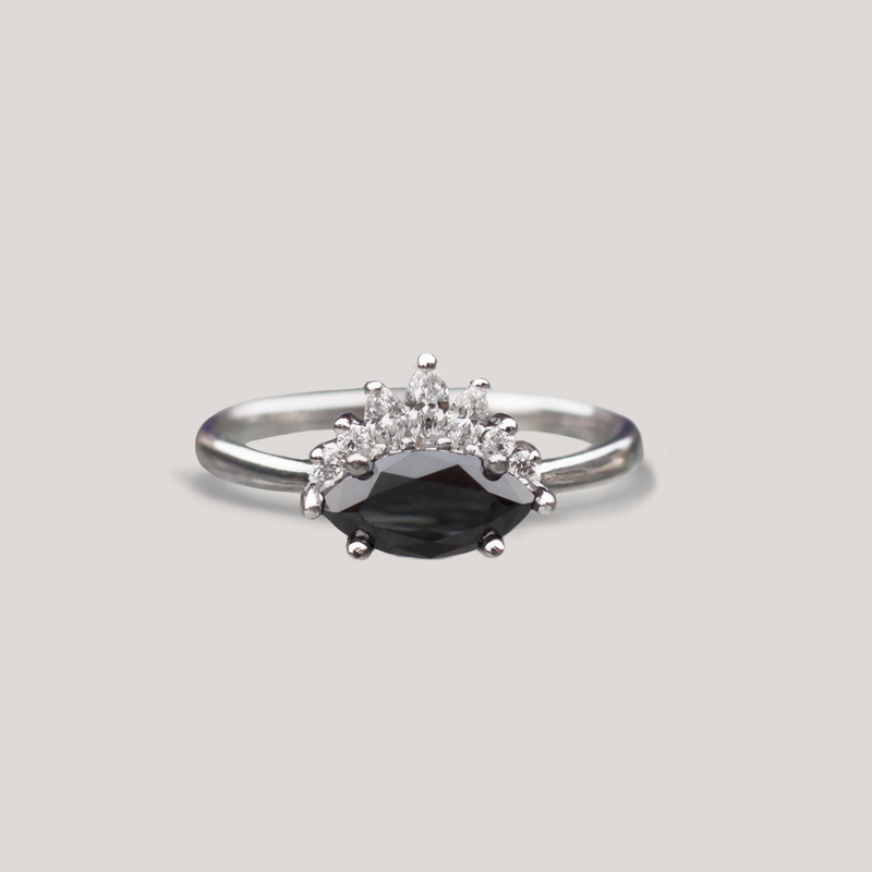 Black diamond marquise engagement ring