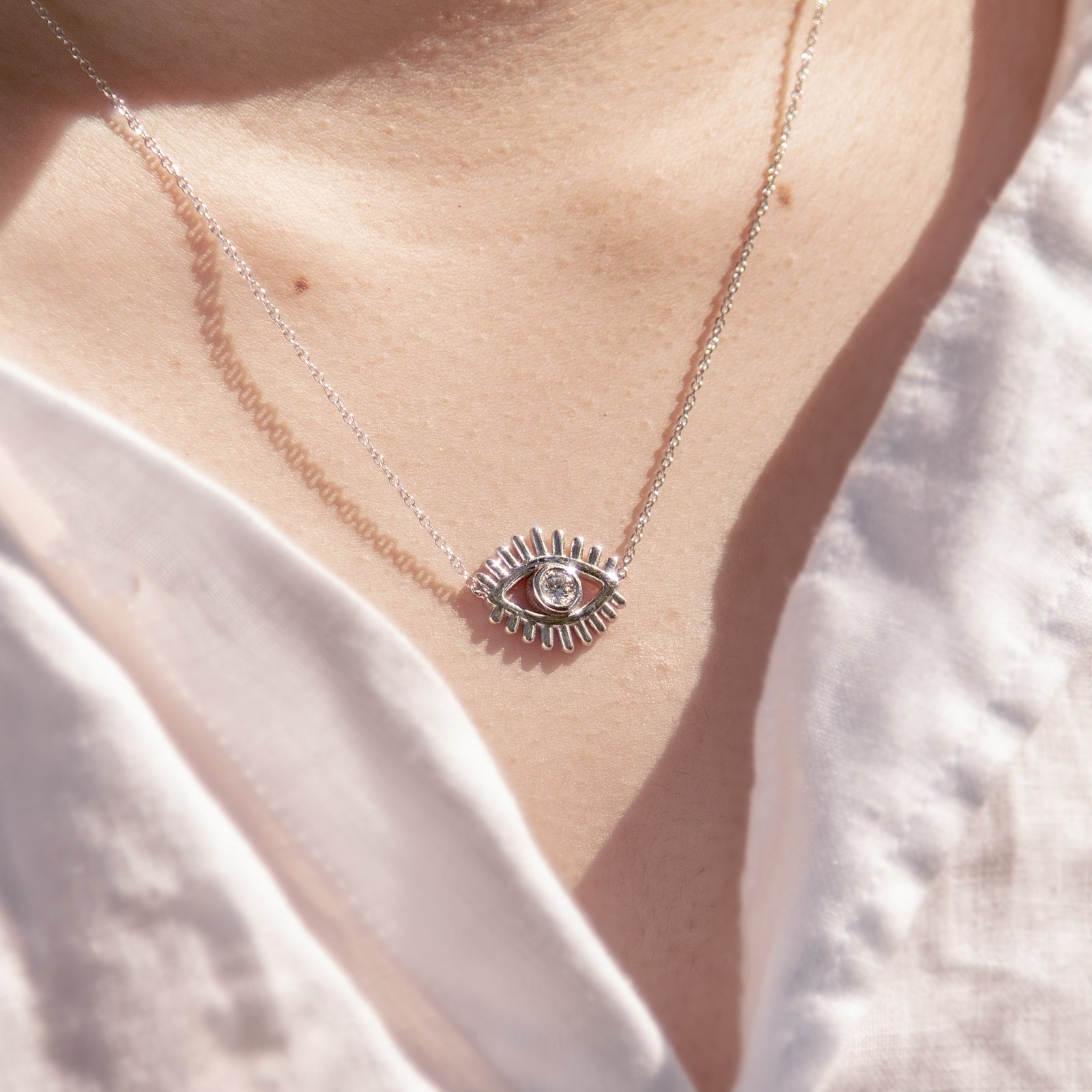 evil eye necklace 14k white gold
