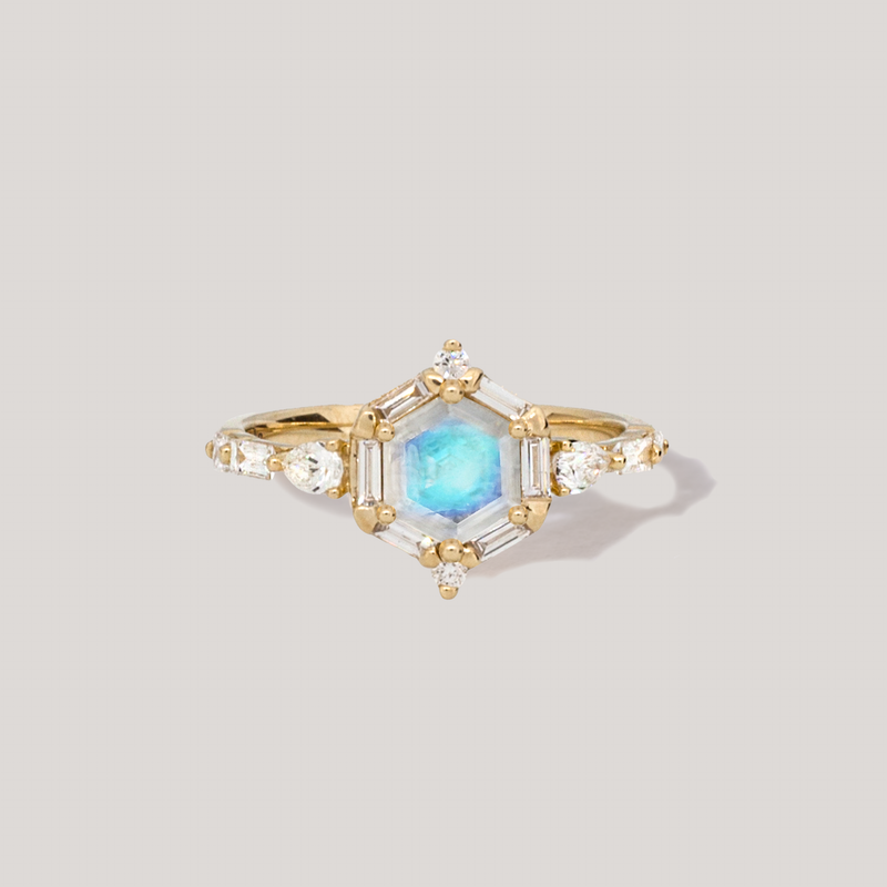 Hexagon Moonstone Engagement Ring