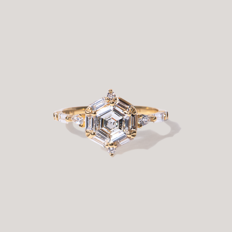 Hexagon diamond engagement ring