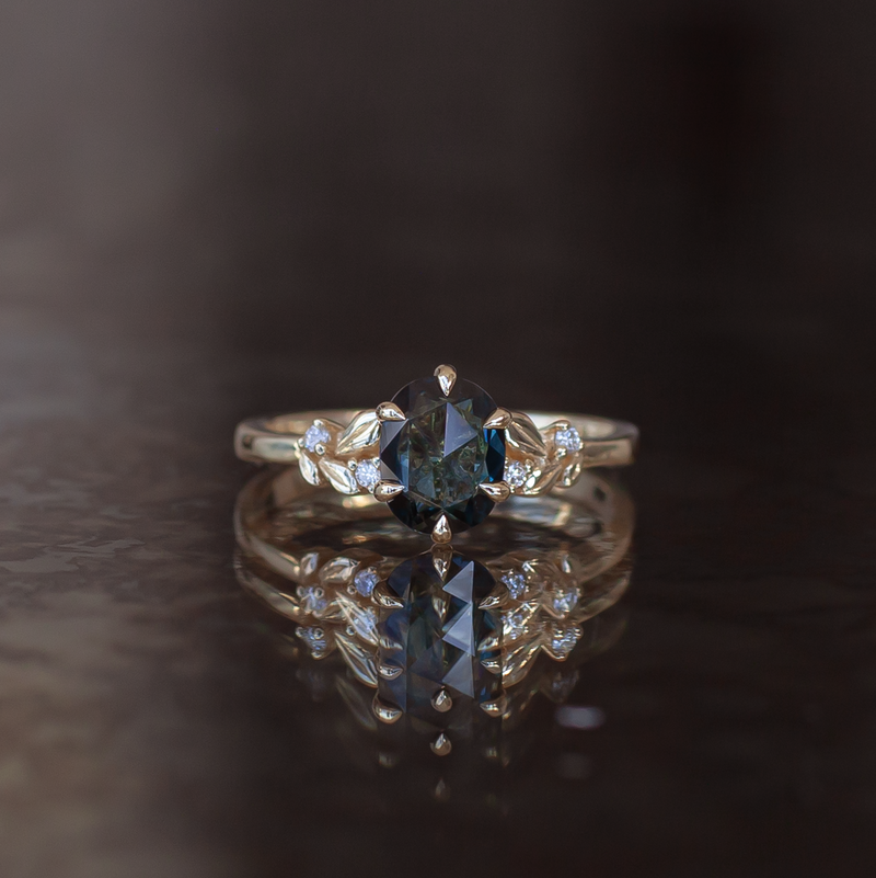 oval teal sapphire engagement ring 14k