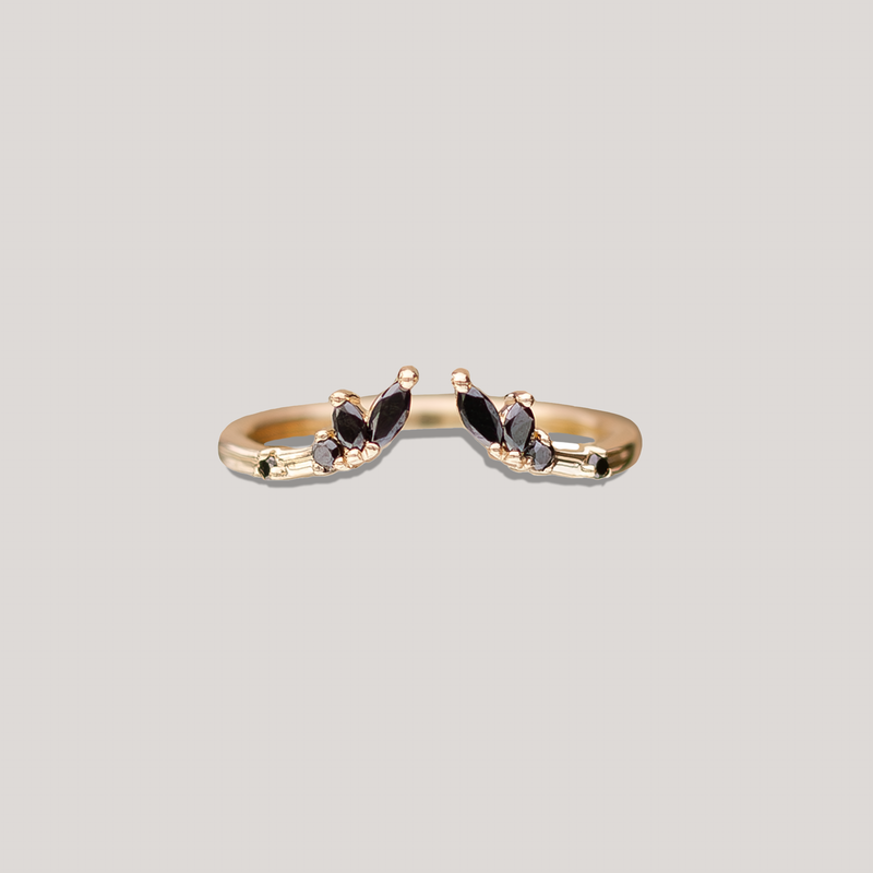 Open band black diamond ring