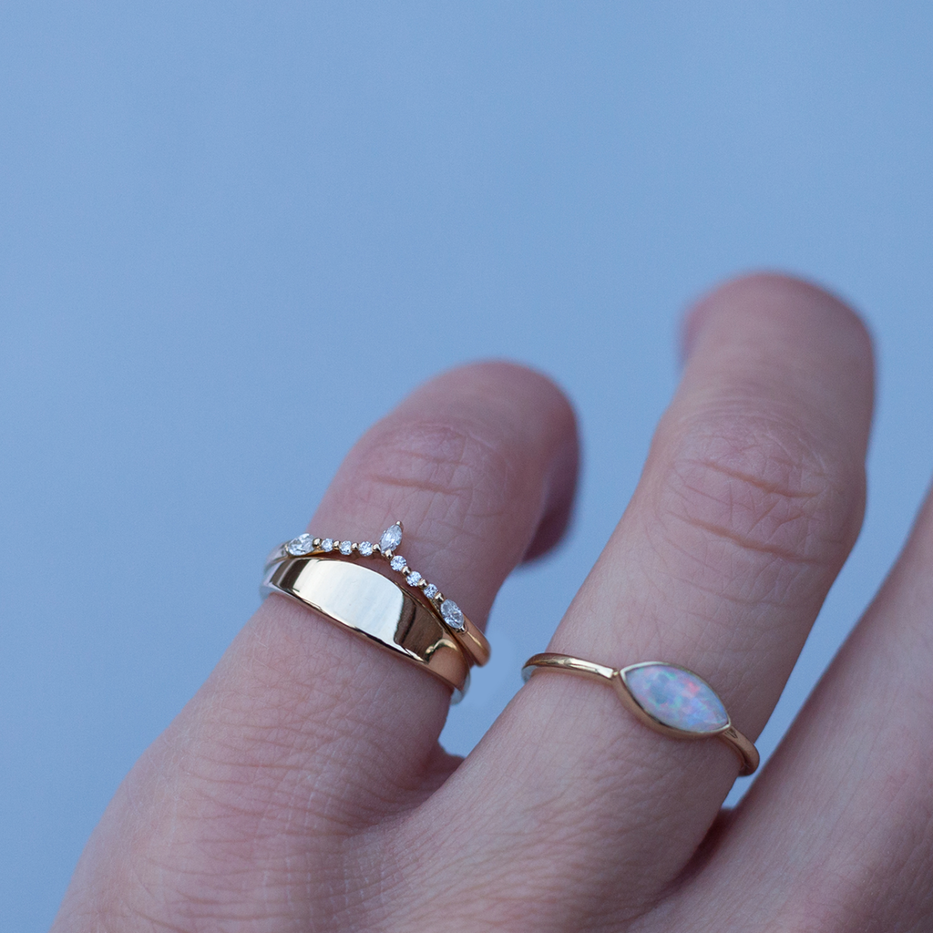 Petite gold signet ring, made in 14k solid gold. Meant to be worn as an everyday staple.