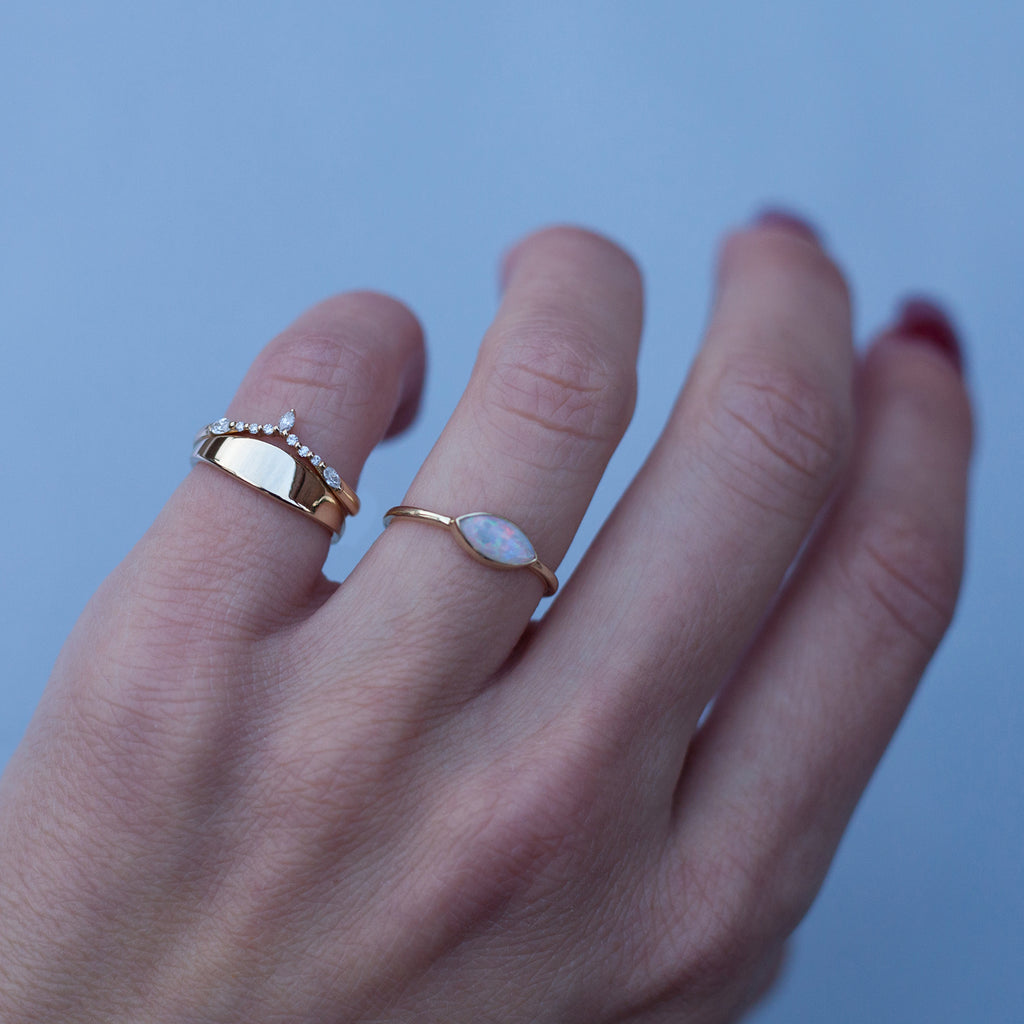 Petite gold signet ring, made in 14k solid gold. Meant to be worn as an everyday staple.