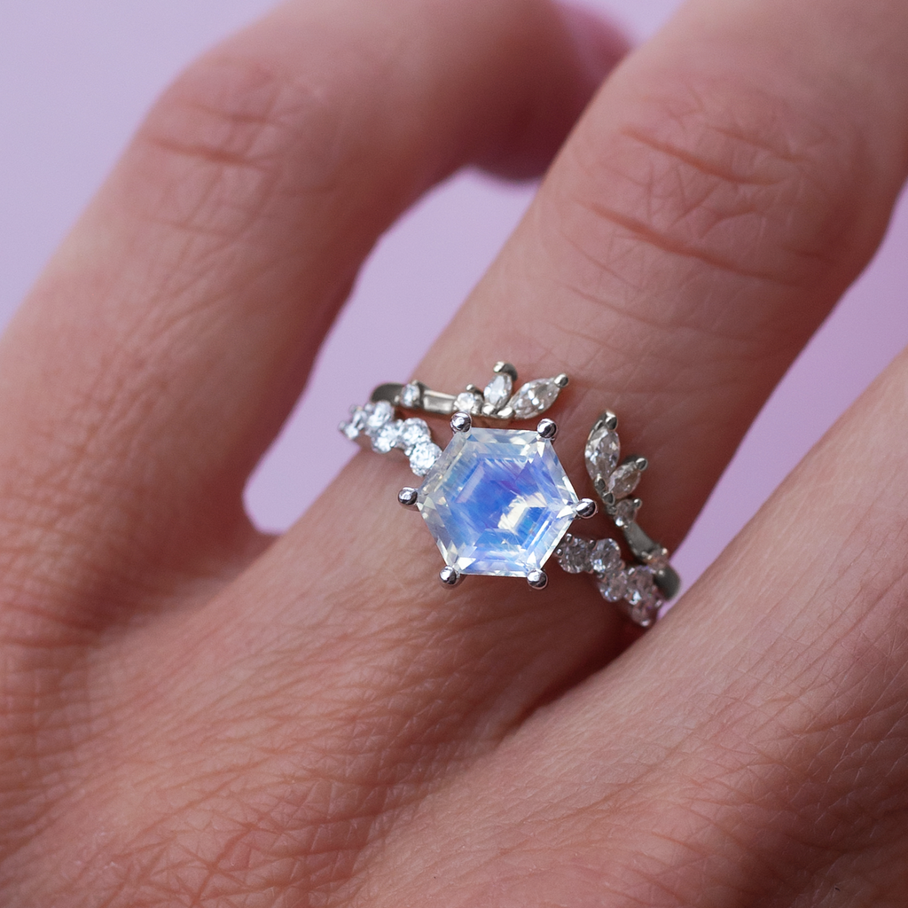 hexagon moonstone ring