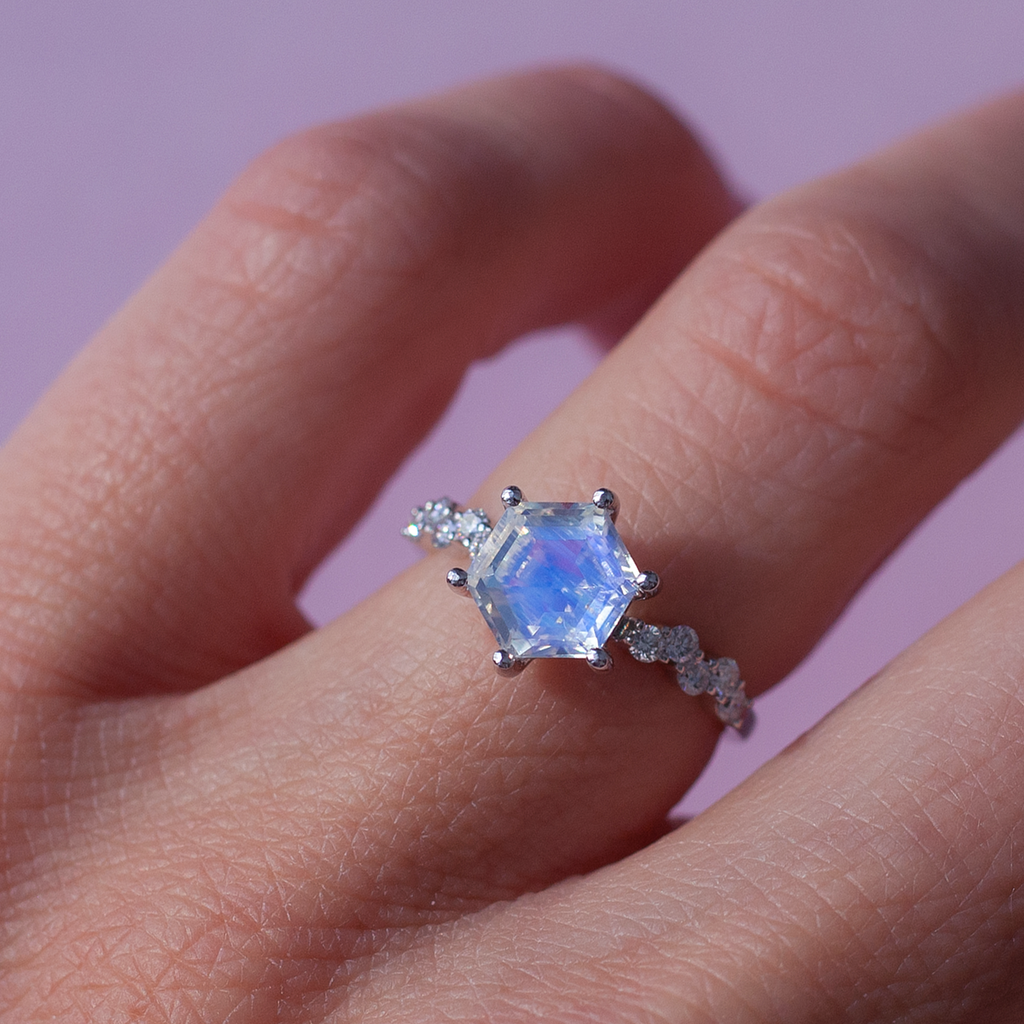 hexagon moonstone ring