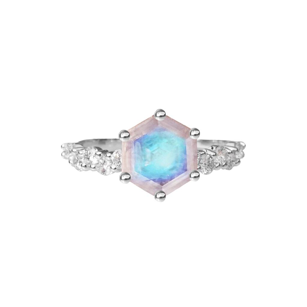 hexagon moonstone ring