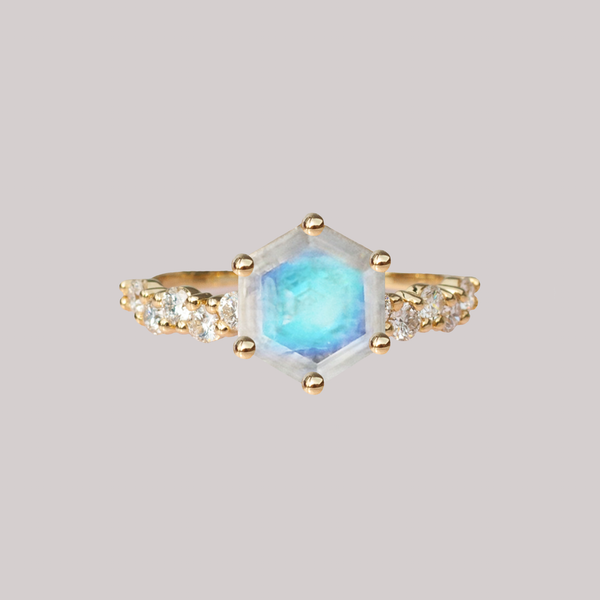 hexagon moonstone ring