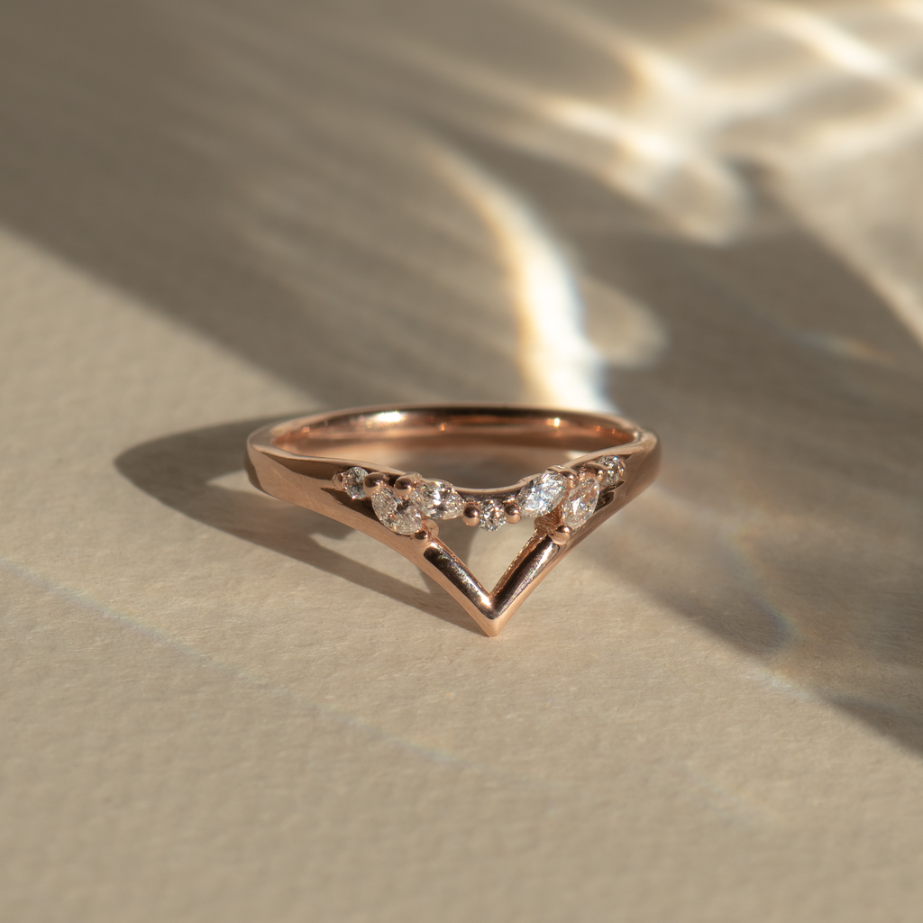 chevron ring with diamonds