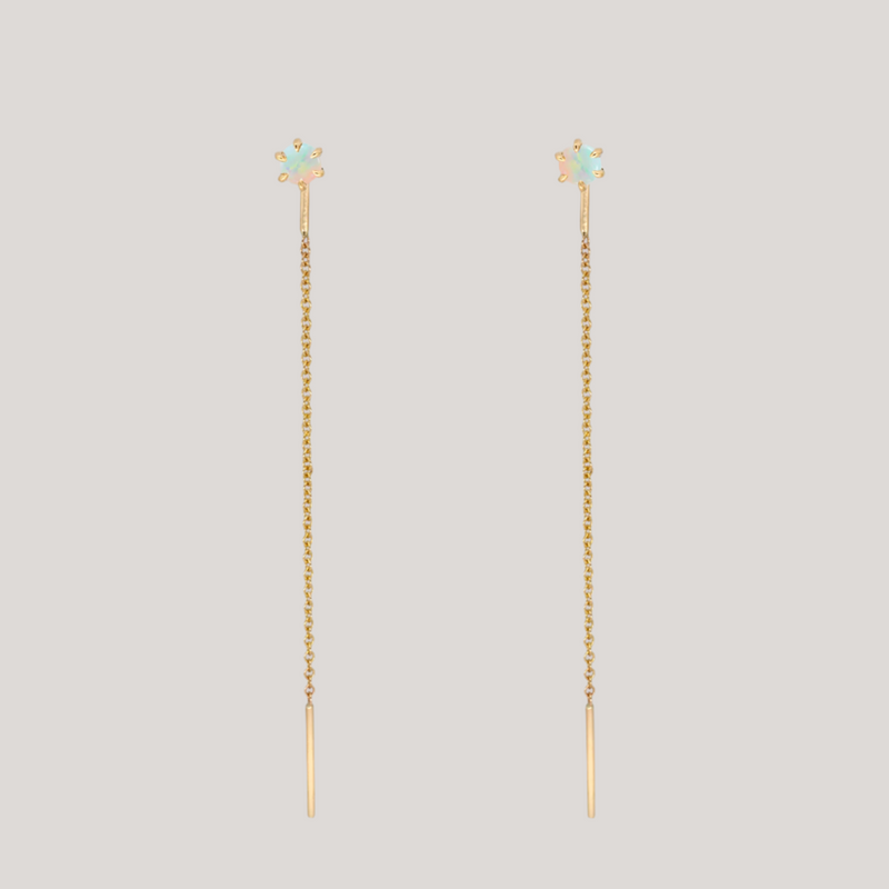 Delicate opal gold threaders 14k