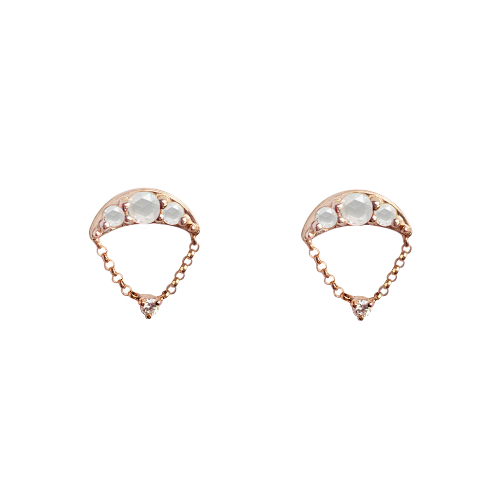 Round rose cut diamond cluster drop earrings studs made in 14k gold.