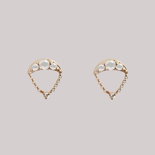 Round rose cut diamond cluster drop earrings studs made in 14k gold.