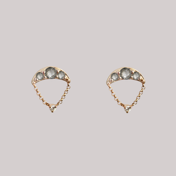 Salt and pepper round rose cut diamond cluster drop earrings studs made in 14k or 18k gold.