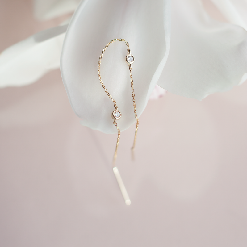Delicate diamond gold threaders, ideal for threading through multiple piercings, using 14K gold.